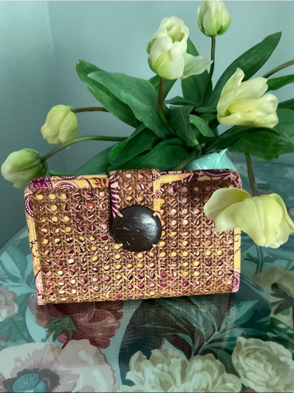Vintage Vera Bradley Woven Rattan Clutch Wallet - Natural